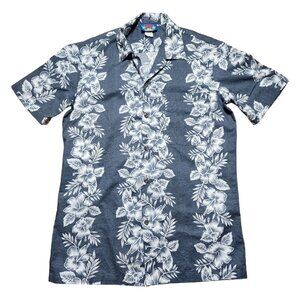 Hawaii Blues Hawaiian Aloha Shirt Small Blue Floral 100% Cotton Made In USA
